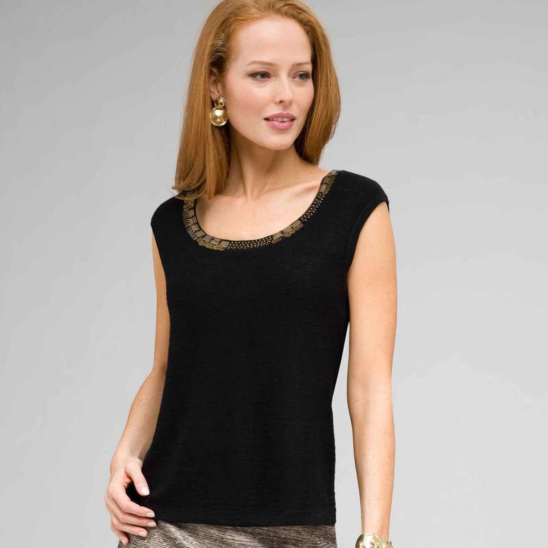 Sleeveless Beaded Shell, , large